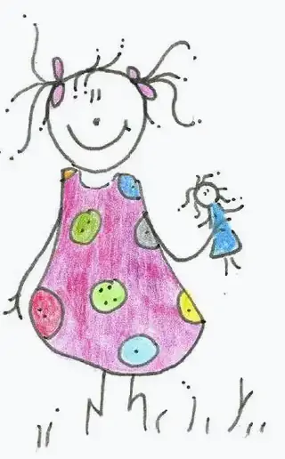 Mädchen mit rosa Kleid und Puppe in der Hand